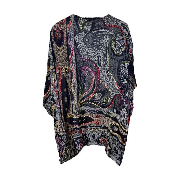 World Market Paisley Embroidered Kimono One Size Multicolor Festival Boho - Picture 2 of 6